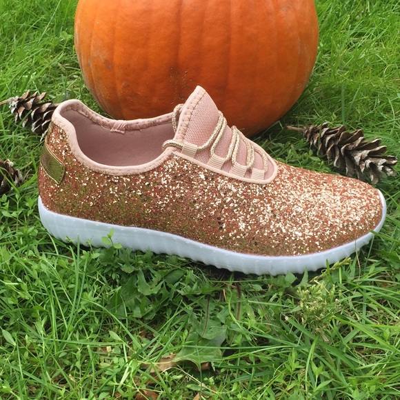 ROSE GOLD GLITTER SNEAKERS SIZE 9 - Picture 4 of 5